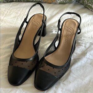 EUC J. Crew Millie slingback heels with Swiss-dot Black Leather 10